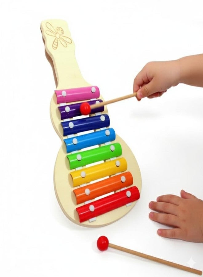 Manos Wooden Rainbow Xylophone Musical Toy, 8 Colourful Keys, Dragonfly Design Pack of 1 mini Size - Image 1
